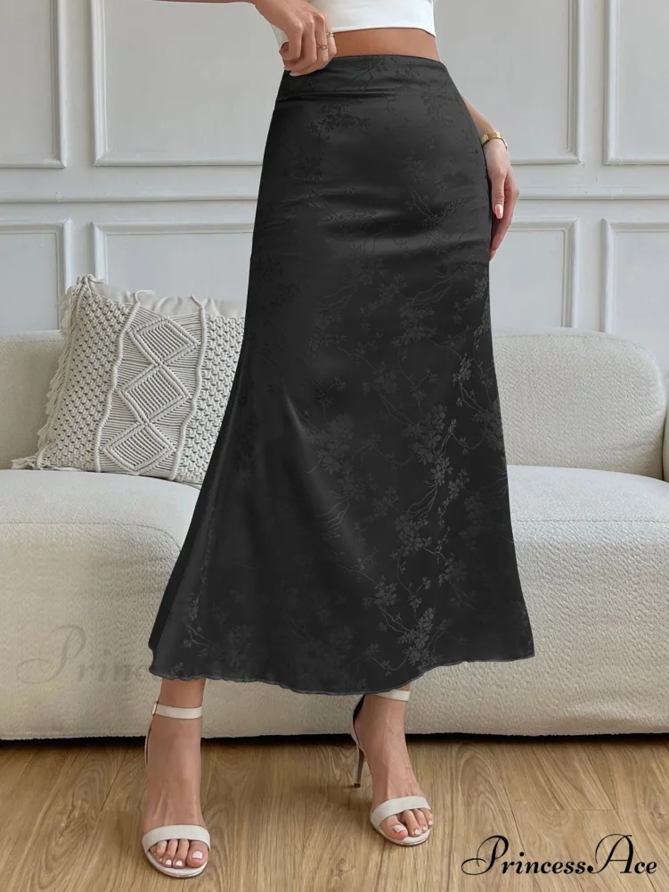 High Waist Jacquard Satin A-line Skirt - Image 4