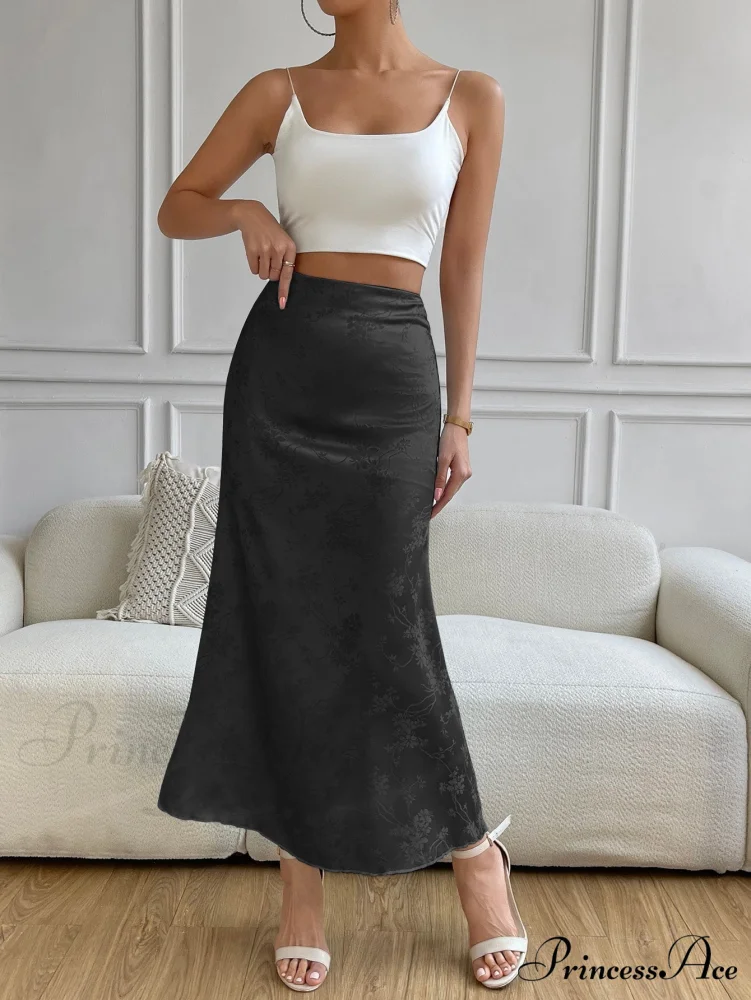 High Waist Jacquard Satin A-line Skirt - Image 5