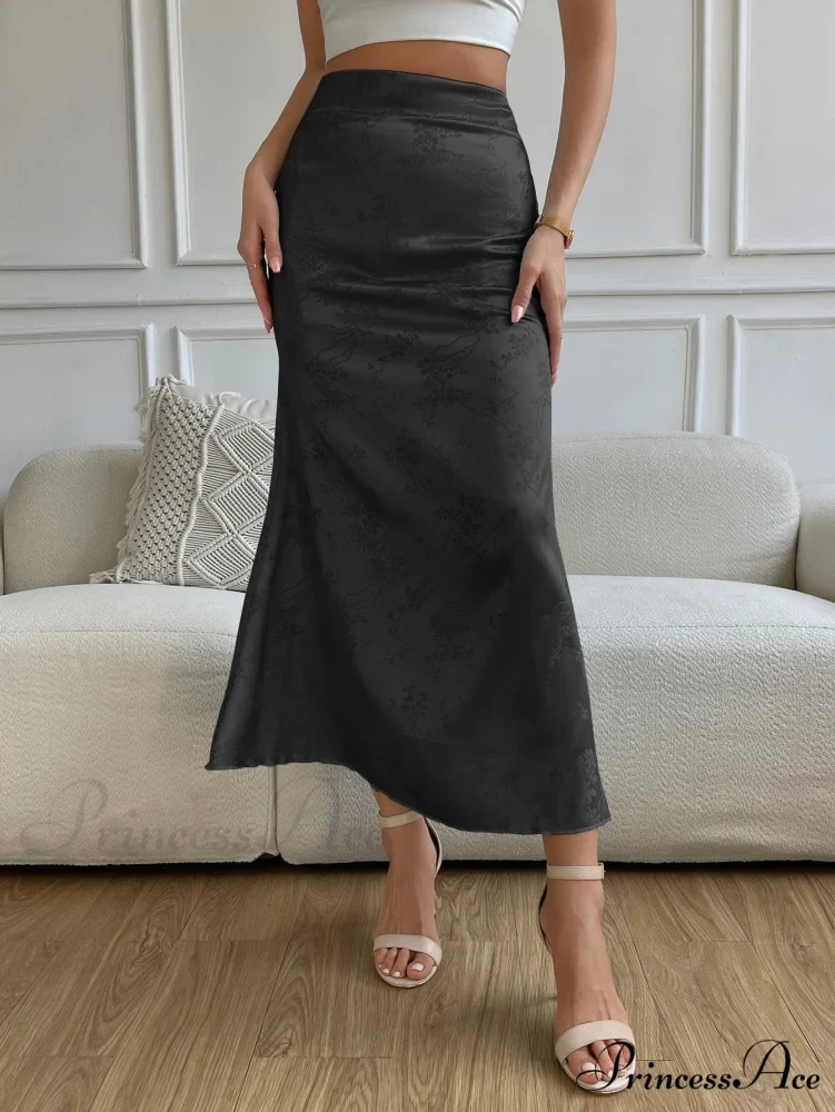 High Waist Jacquard Satin A-line Skirt - Image 6