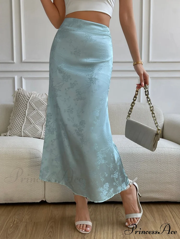 High Waist Jacquard Satin A-line Skirt - Image 7