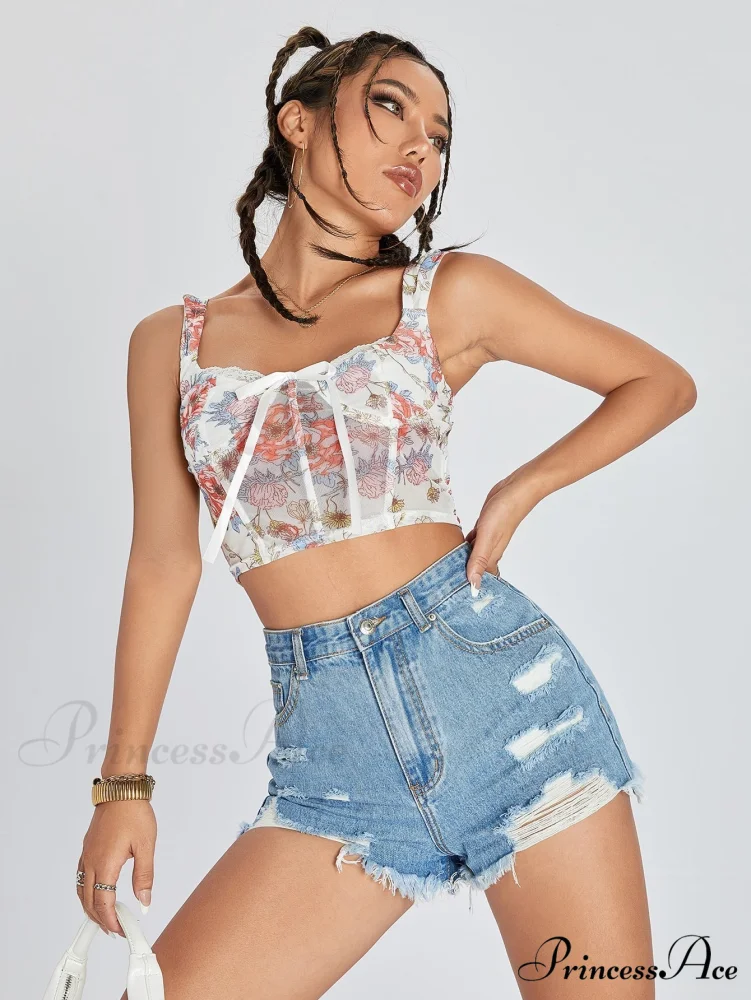 Raw Hem Distressed Denim Shorts - Image 5