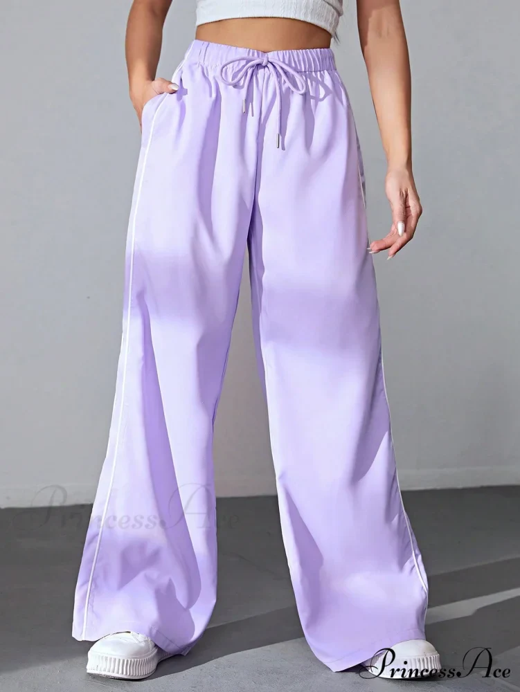 Piping Drawstring Waist Wide Leg Pants - Image 11