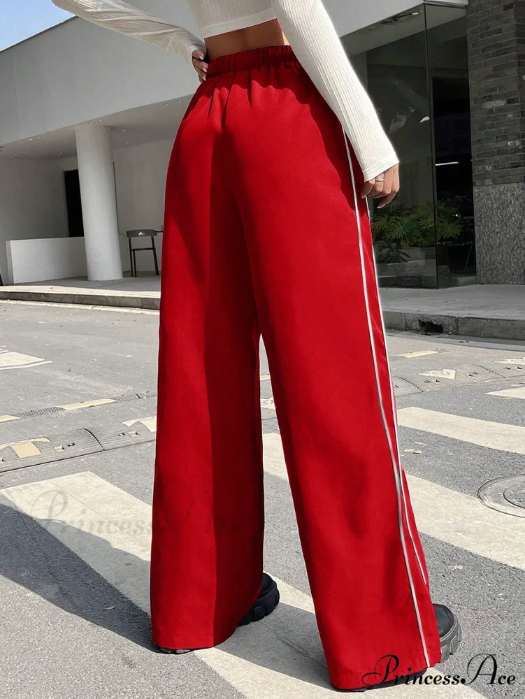 Piping Drawstring Waist Wide Leg Pants - Image 2