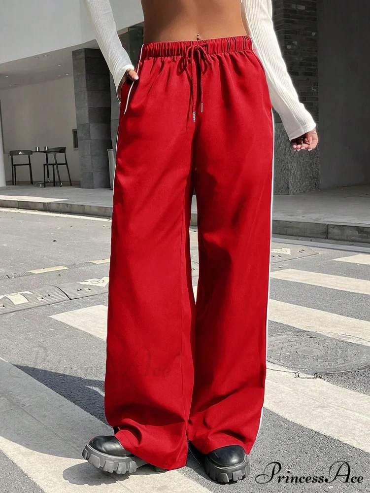Piping Drawstring Waist Wide Leg Pants - Image 3