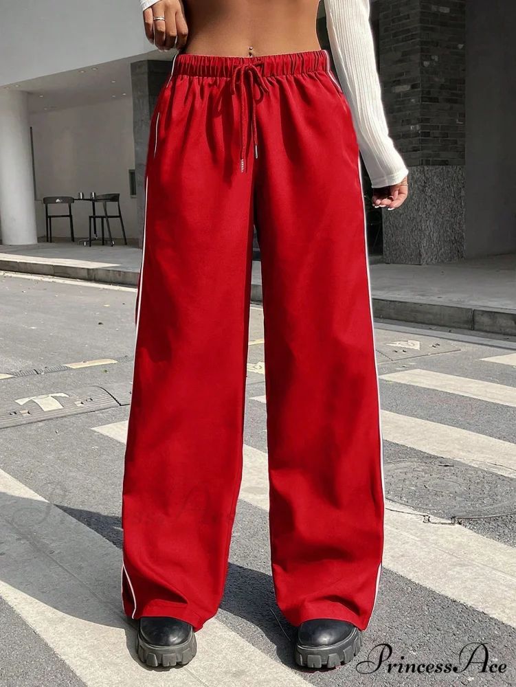 Piping Drawstring Waist Wide Leg Pants - Image 4