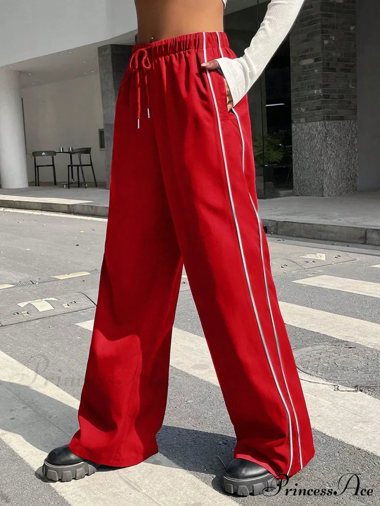 Piping Drawstring Waist Wide Leg Pants - Image 6