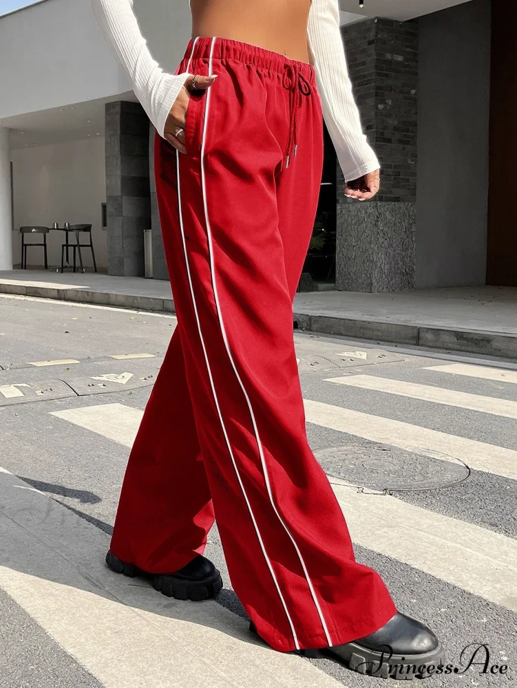 Piping Drawstring Waist Wide Leg Pants - Image 7