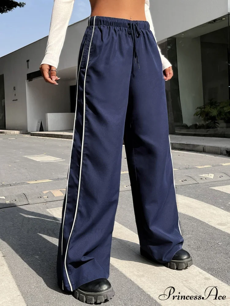 Piping Drawstring Waist Wide Leg Pants - Image 8