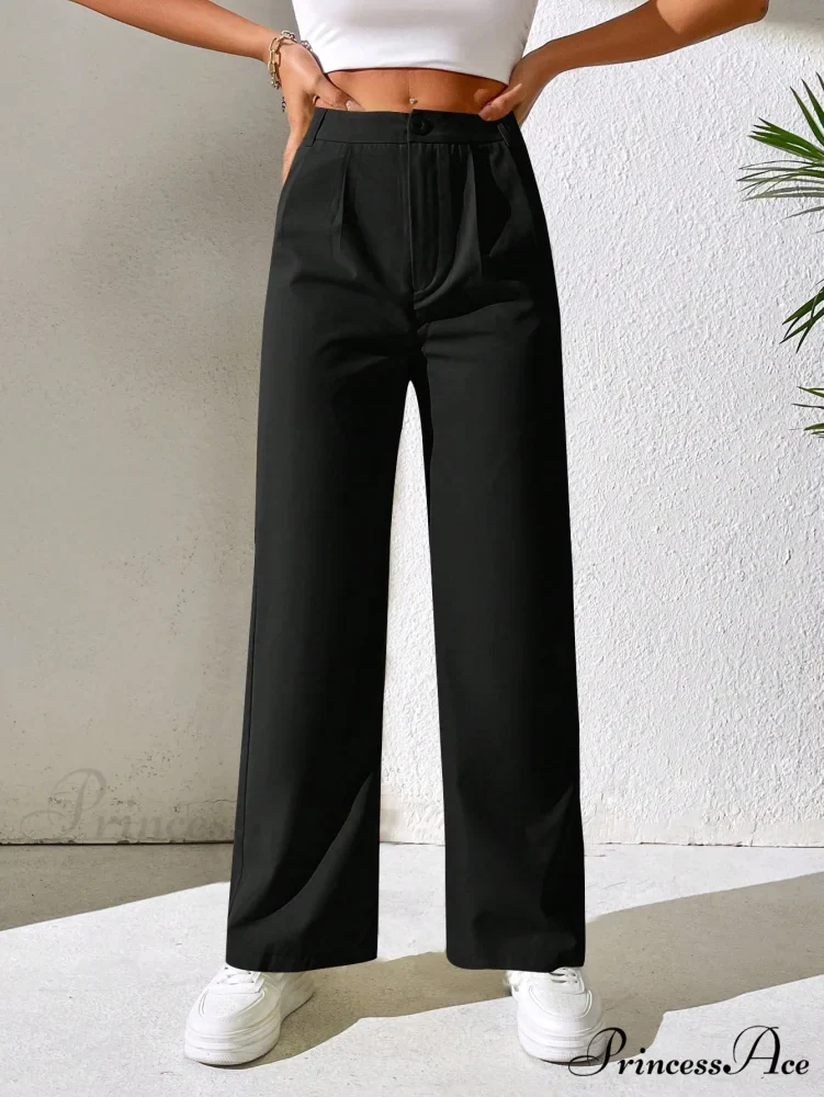 Solid Plicated Detail Straight Leg Pants - Image 10