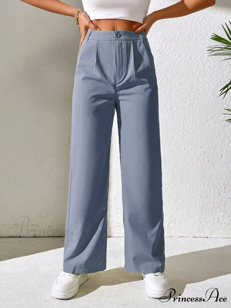 Solid Plicated Detail Straight Leg Pants - Image 11