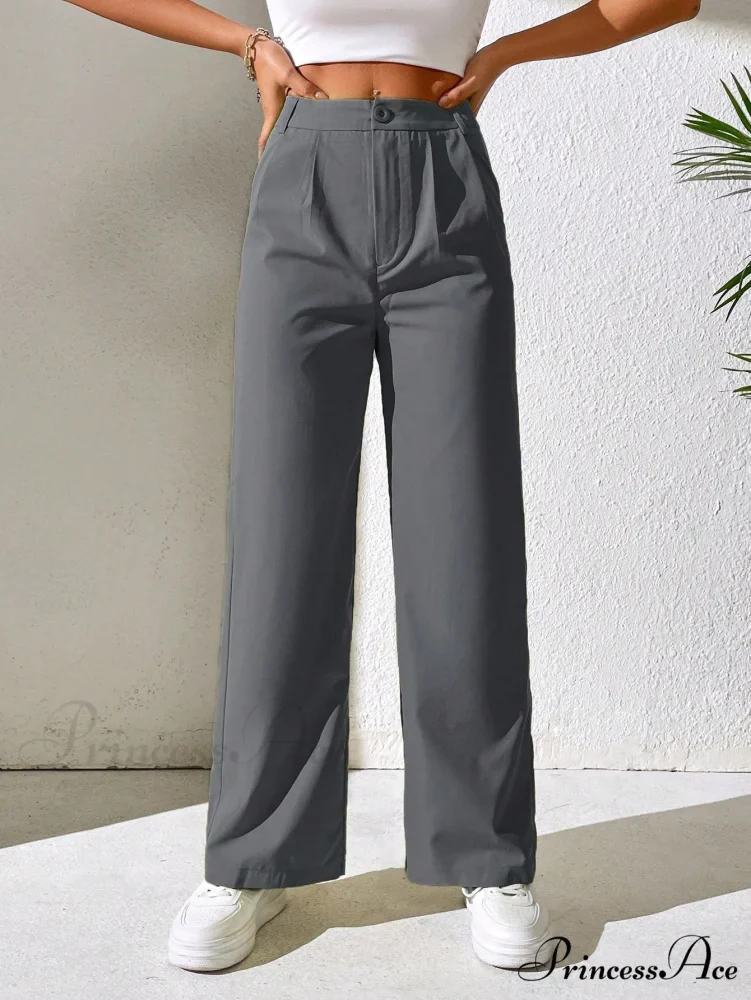 Solid Plicated Detail Straight Leg Pants - Image 12