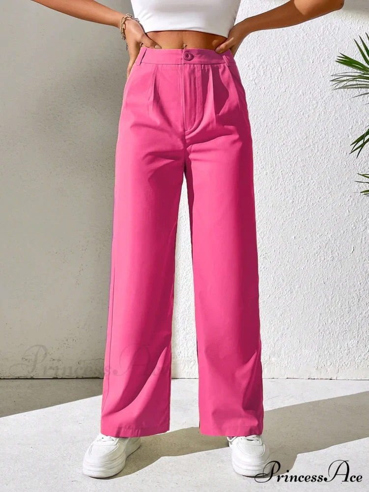 Solid Plicated Detail Straight Leg Pants - Image 13