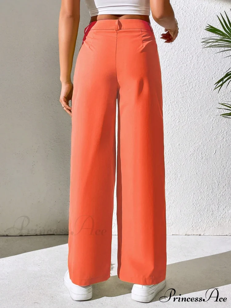 Solid Plicated Detail Straight Leg Pants - Image 2