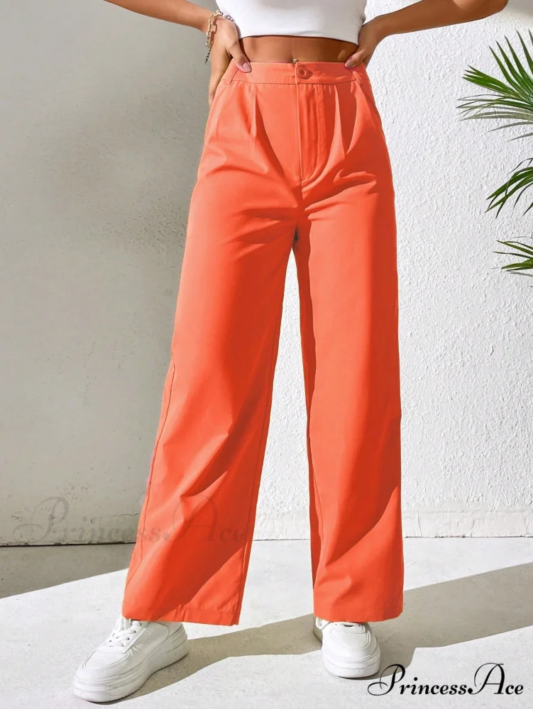 Solid Plicated Detail Straight Leg Pants - Image 3
