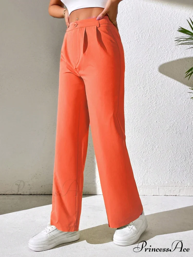 Solid Plicated Detail Straight Leg Pants - Image 5