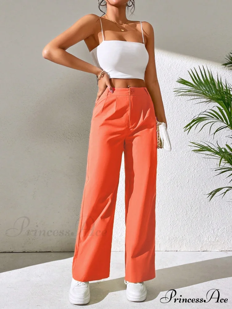 Solid Plicated Detail Straight Leg Pants - Image 6