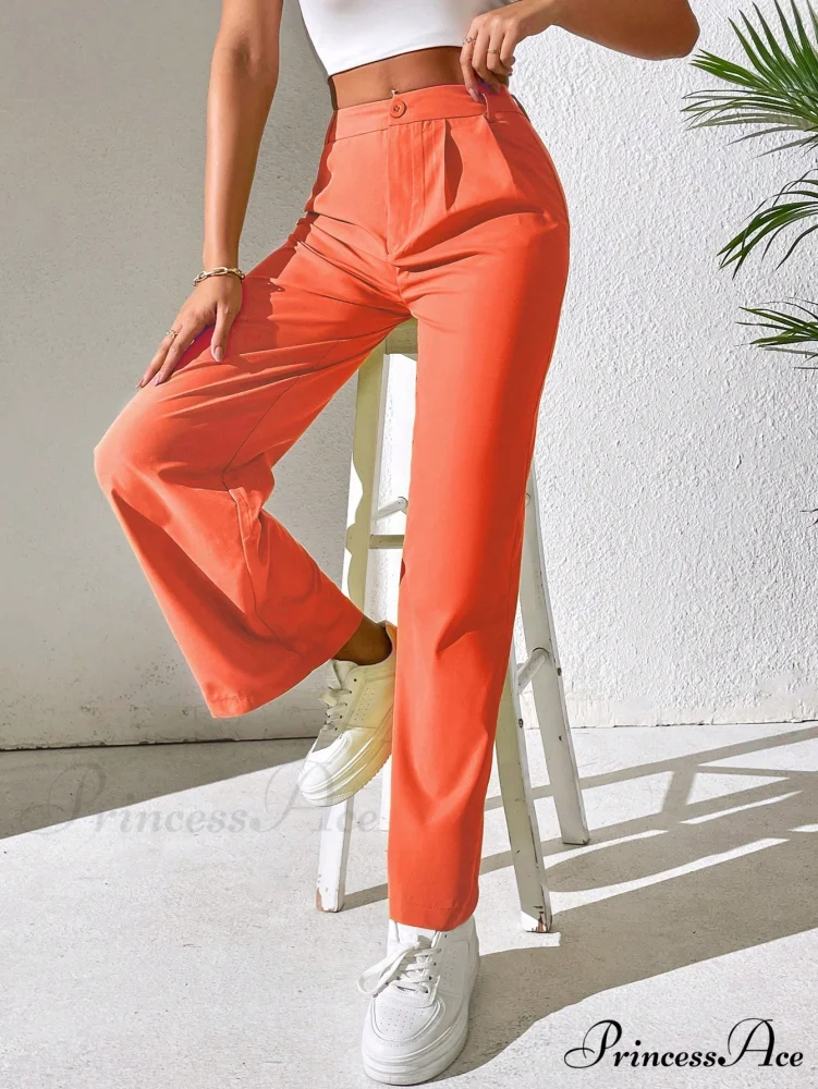 Solid Plicated Detail Straight Leg Pants - Image 7