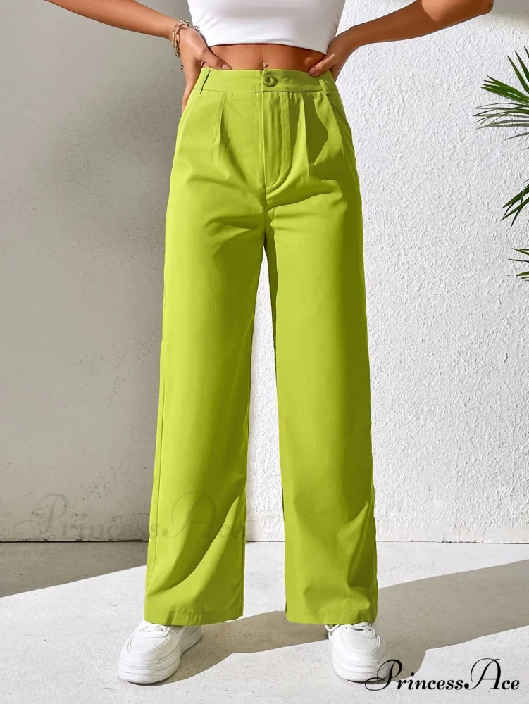 Solid Plicated Detail Straight Leg Pants - Image 8
