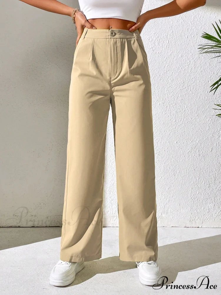 Solid Plicated Detail Straight Leg Pants - Image 9