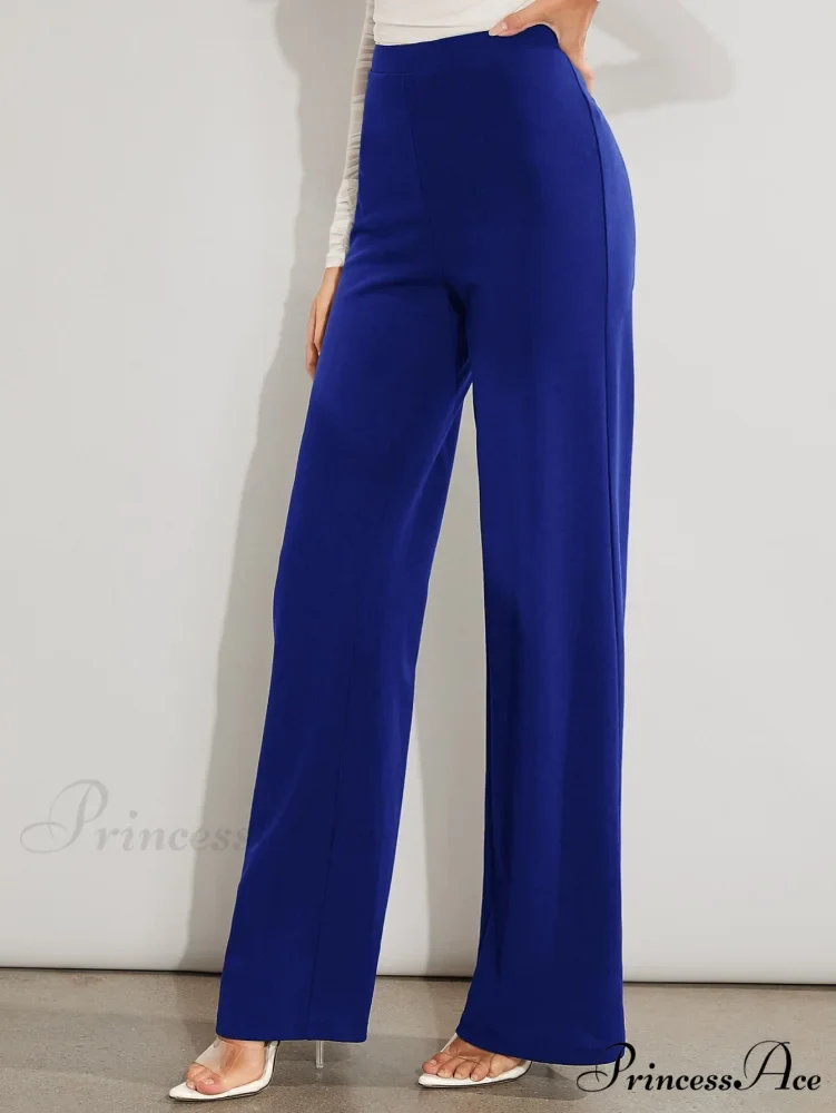 Solid High Waist Wide Leg Pants - Image 3