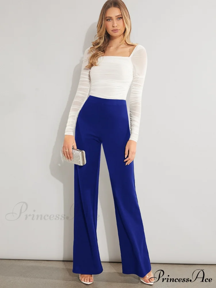 Solid High Waist Wide Leg Pants - Image 5