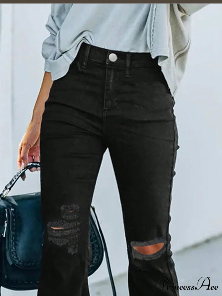 Ripped Raw Hem Flare Leg Jeans - Image 5