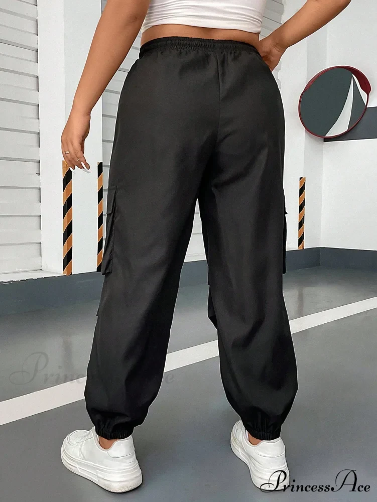 Flap Pocket Side Drawstring Waist Cargo Pants - Image 2