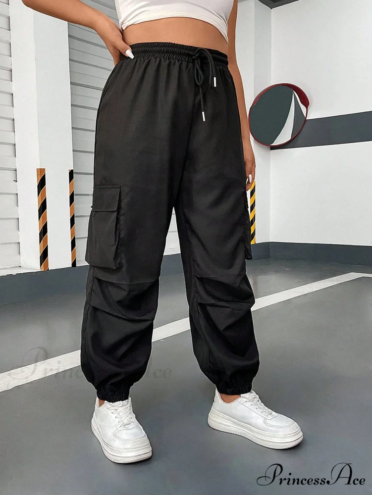 Flap Pocket Side Drawstring Waist Cargo Pants - Image 4