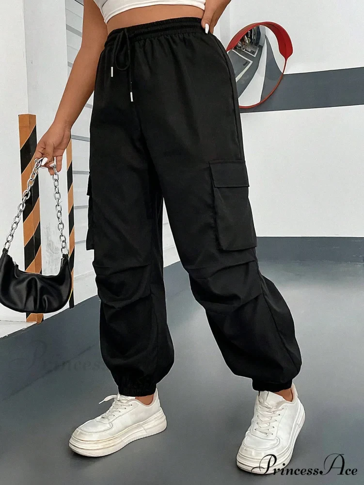 Flap Pocket Side Drawstring Waist Cargo Pants - Image 5