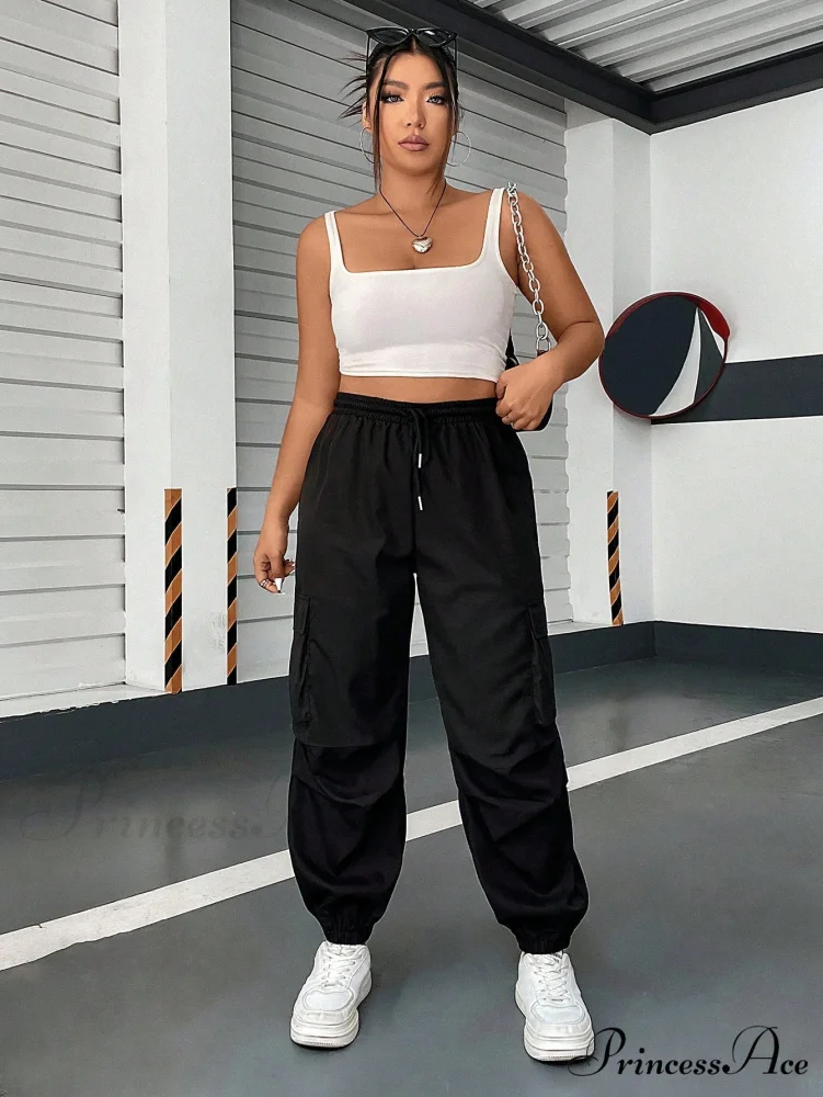 Flap Pocket Side Drawstring Waist Cargo Pants - Image 6