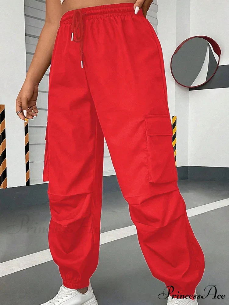 Flap Pocket Side Drawstring Waist Cargo Pants - Image 7