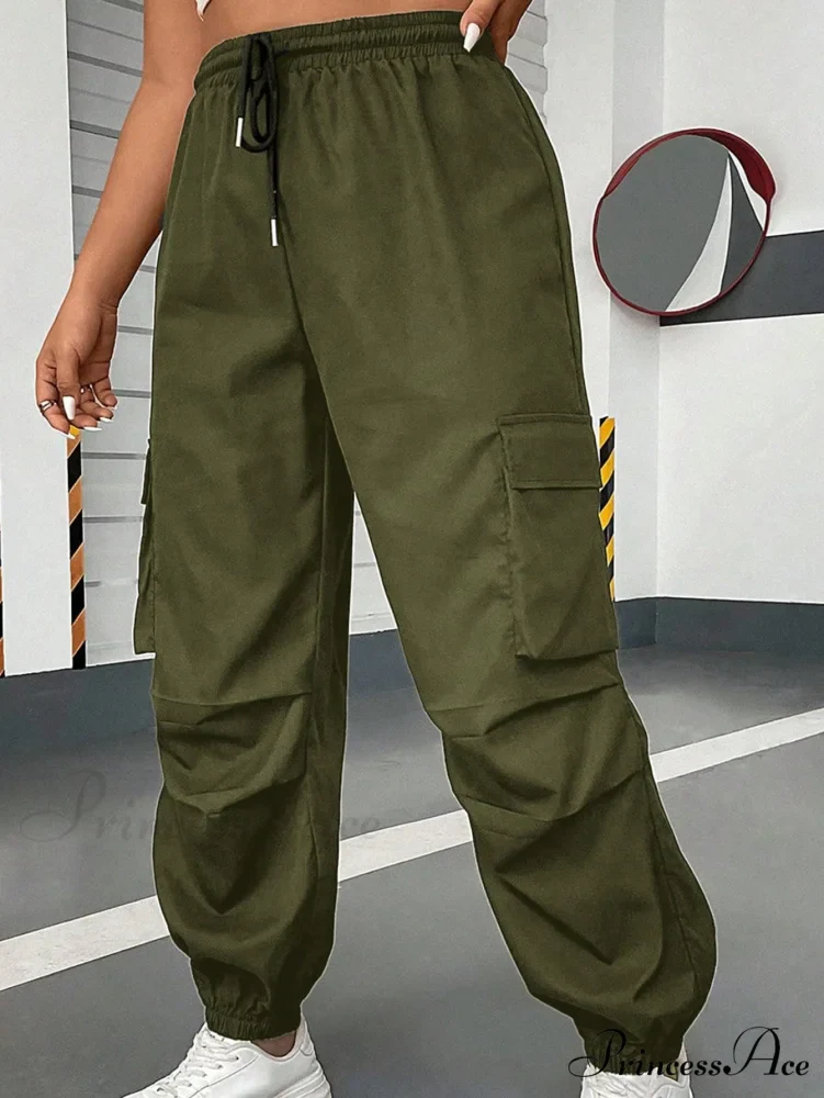 Flap Pocket Side Drawstring Waist Cargo Pants - Image 8