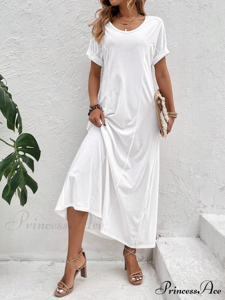 Solid Batwing Sleeve Tee Dress - Image 2
