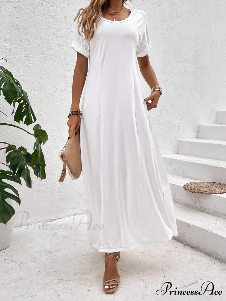 Solid Batwing Sleeve Tee Dress - Image 6