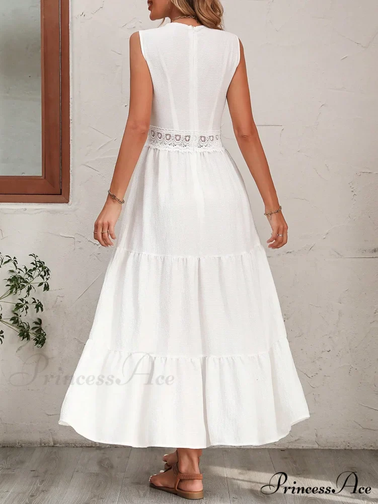 Guipure Lace Insert Ruffle Hem Dress - Image 2