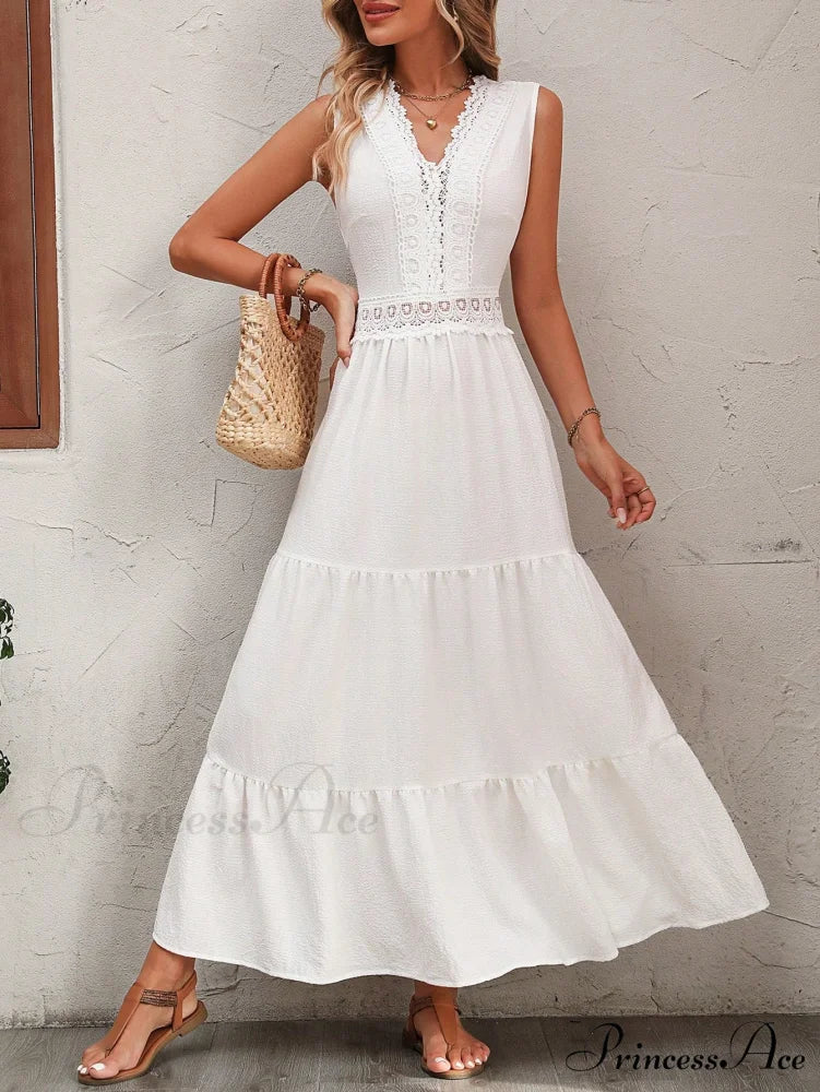 Guipure Lace Insert Ruffle Hem Dress - Image 3