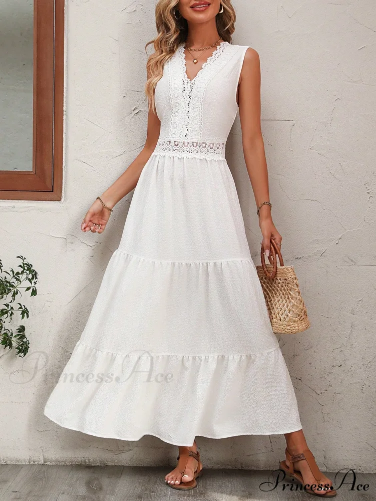 Guipure Lace Insert Ruffle Hem Dress - Image 4