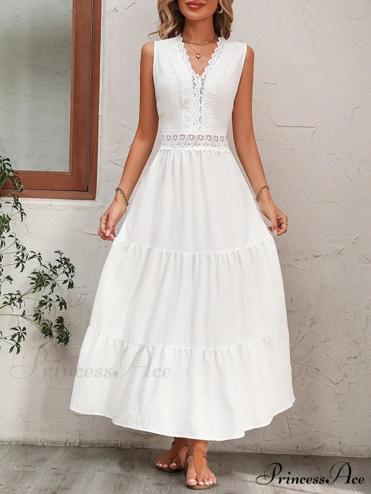 Guipure Lace Insert Ruffle Hem Dress - Image 5