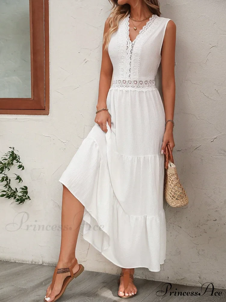 Guipure Lace Insert Ruffle Hem Dress - Image 6