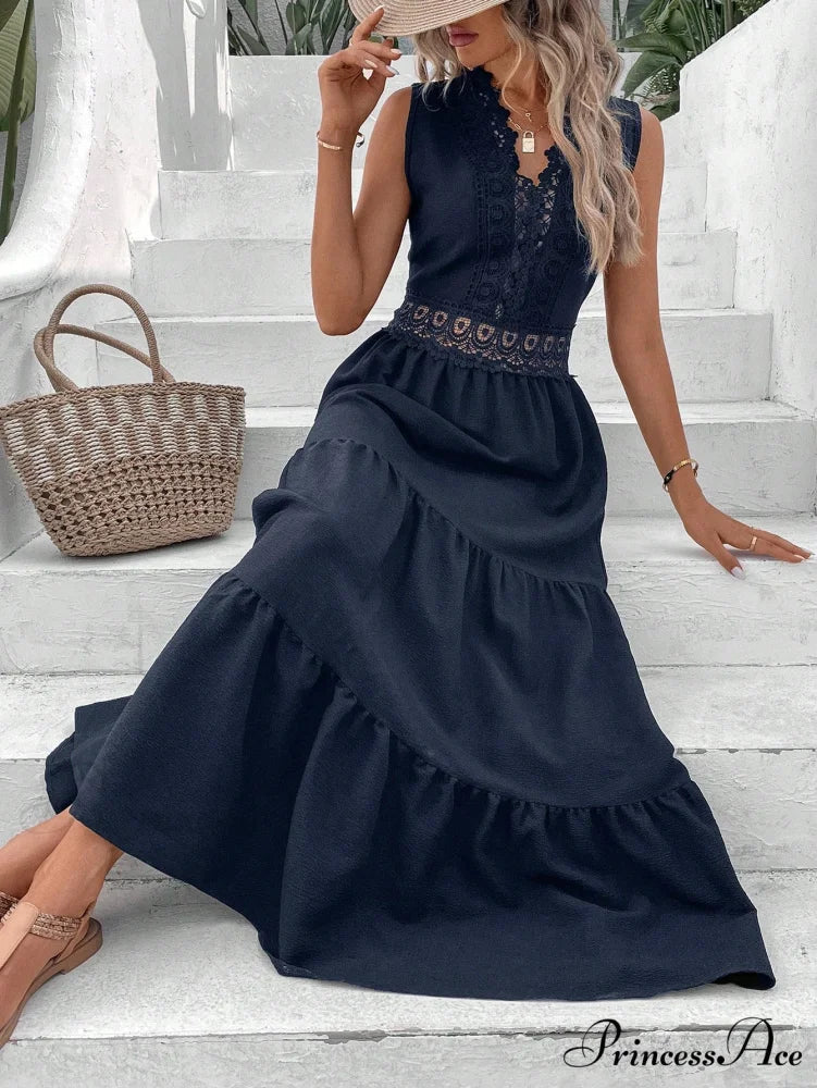 Guipure Lace Insert Ruffle Hem Dress - Image 8