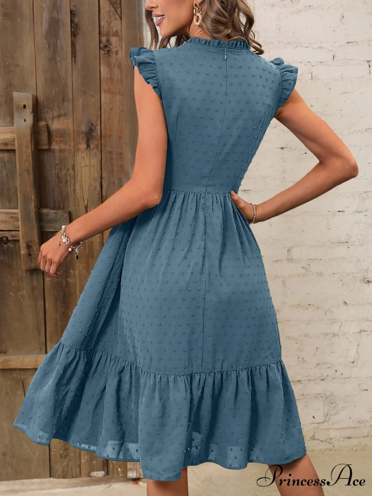 Solid Swiss Dot Ruffle Hem Dress - Image 2