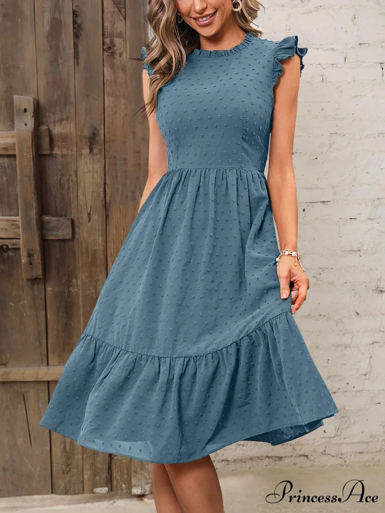 Solid Swiss Dot Ruffle Hem Dress - Image 4