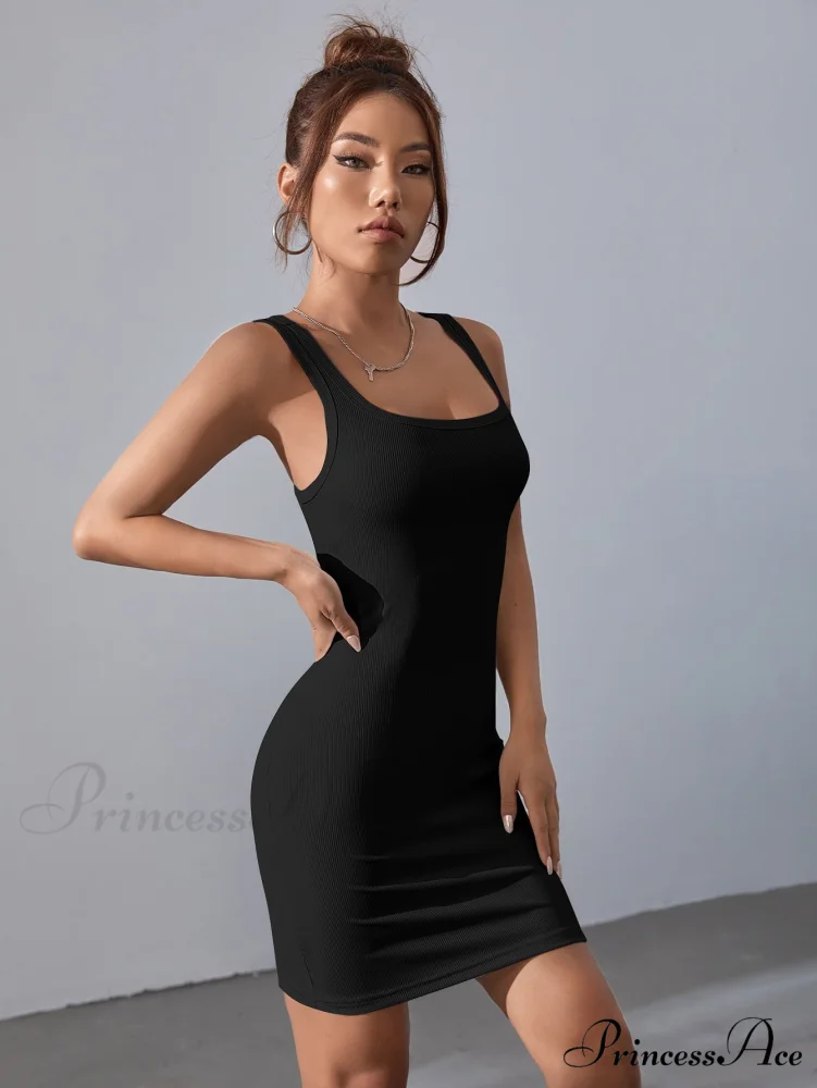 Solid Square Neck Tank Dress - Image 3