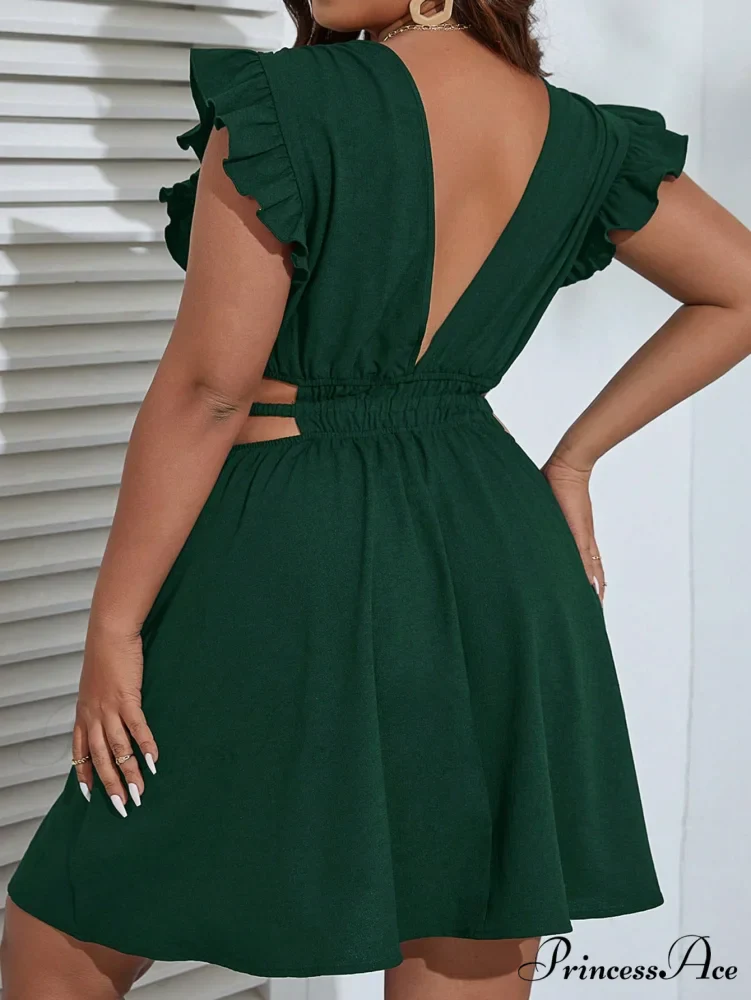 Ruffle Trim Cut Out Waist Dress - Image 2