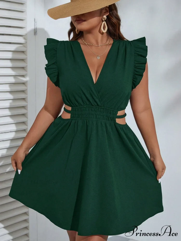 Ruffle Trim Cut Out Waist Dress - Image 3