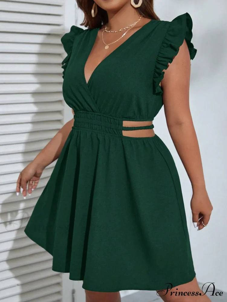 Ruffle Trim Cut Out Waist Dress - Image 5