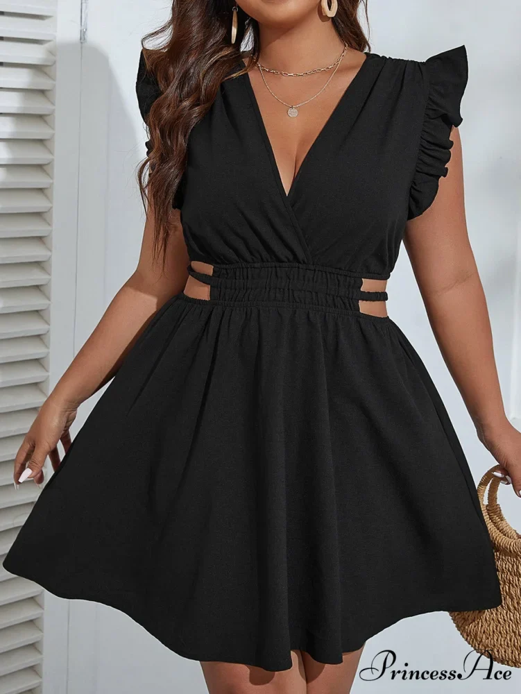 Ruffle Trim Cut Out Waist Dress - Image 7