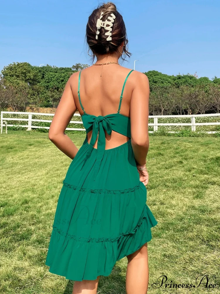Guipure Lace Insert Layered Hem Tie Back Cami Dress - Image 2