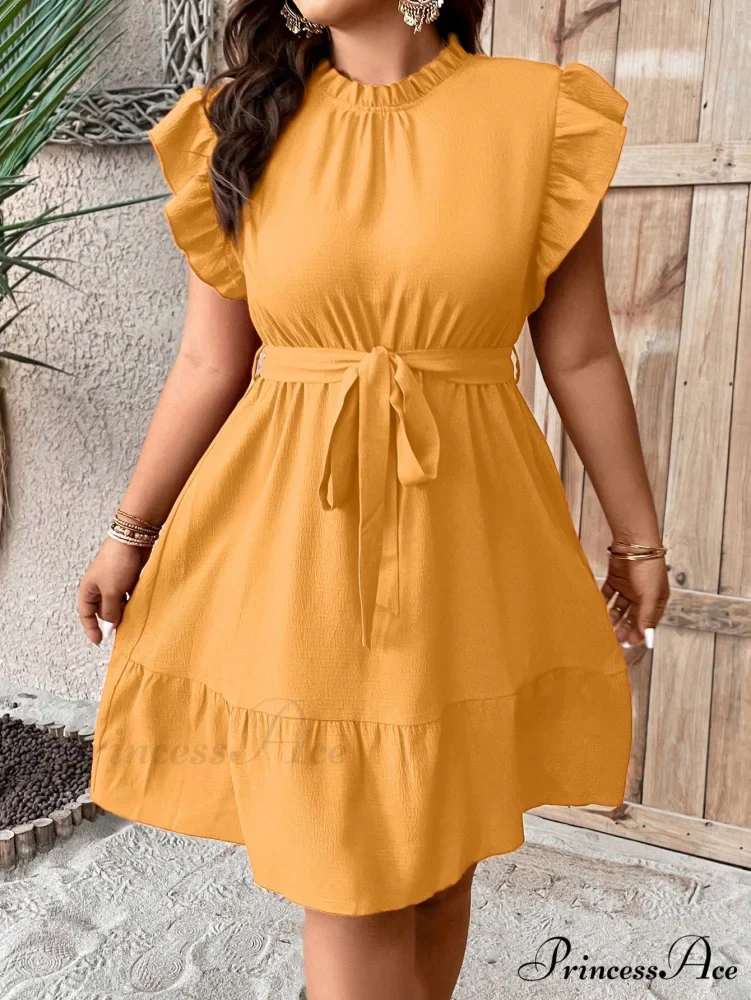 Ruffle Trim Belted Dress - Image 12
