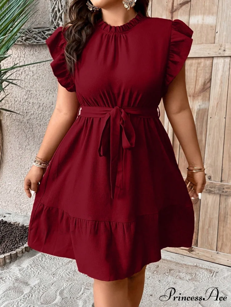 Ruffle Trim Belted Dress - Image 15